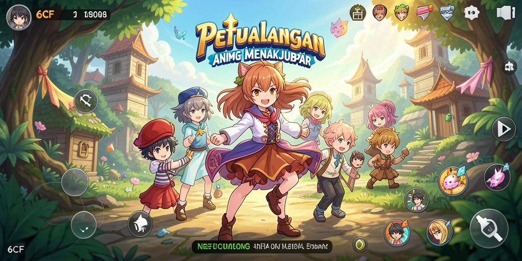 Screenshot gameplay 6CF yang penuh aksi dan karakter Anime.