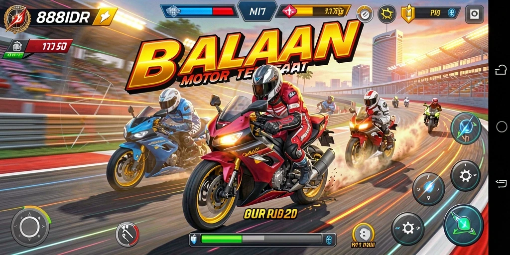 Gambar tampilan gameplay balapan motor yang seru dan mendebarkan.
