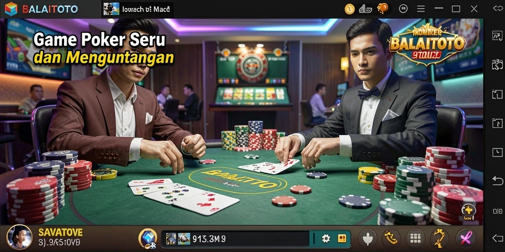 Tampilan utama BALAITOTO menunjukkan gameplay poker yang seru dan mendebarkan.