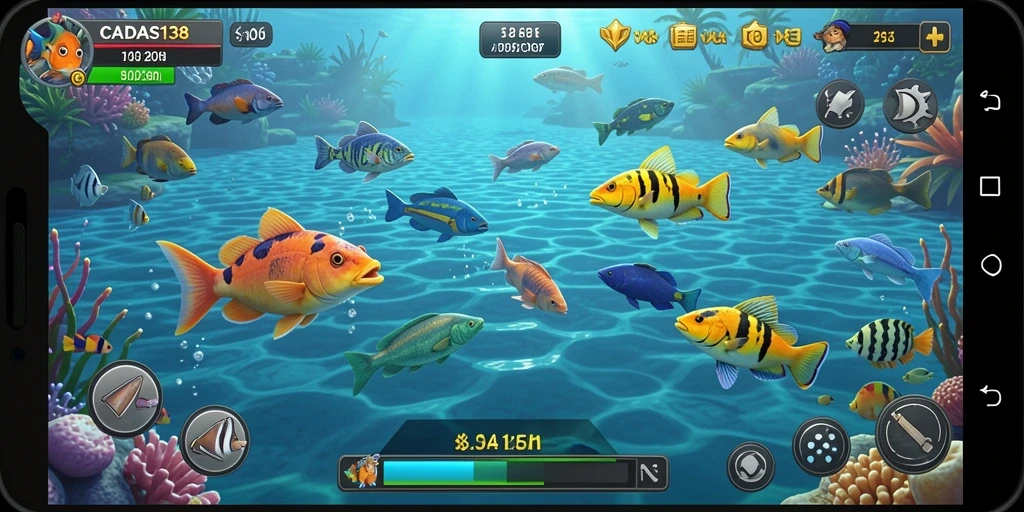 Screenshot utama CADAS138 menampilkan aksi menembak ikan yang seru.