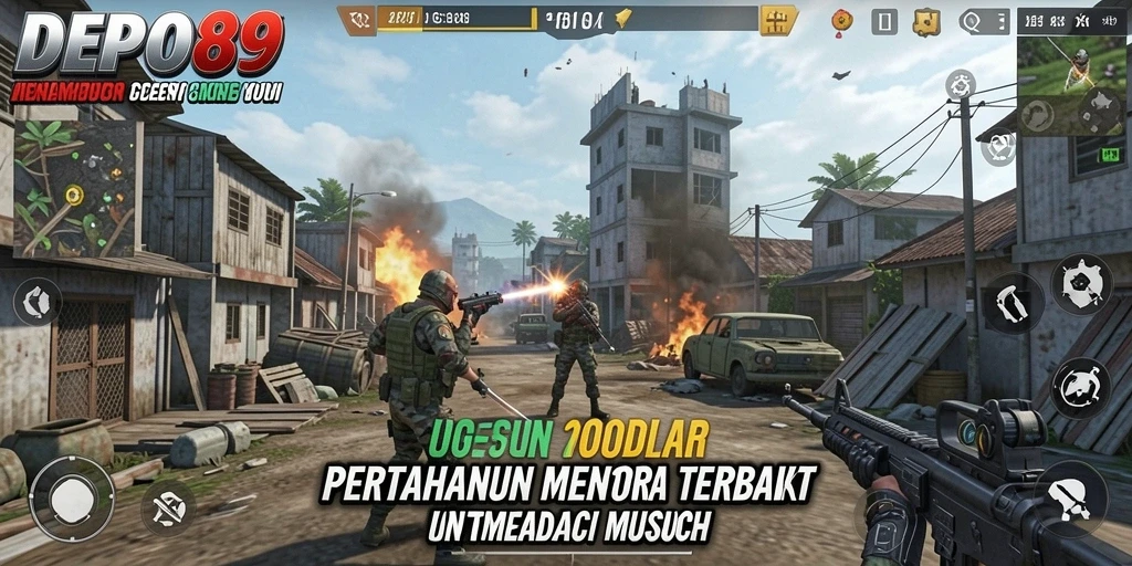 Tampilan gameplay <strong>DEPO89</strong> dengan menara yang berfungsi menghalau musuh.