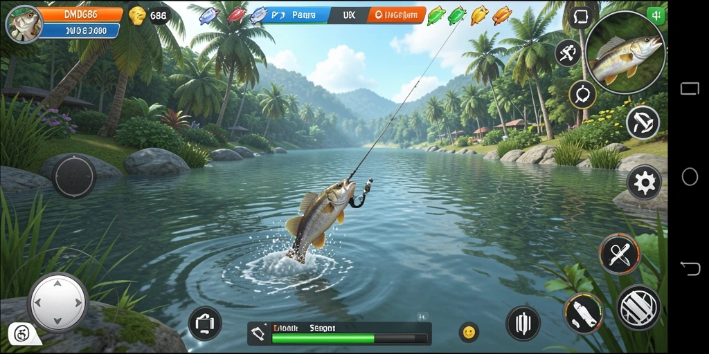 Screenshot DMD686 menampilkan gameplay memancing yang mendebarkan.
