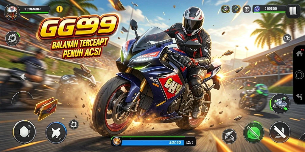 Tampilan gameplay seru dengan motor balap di GG999.