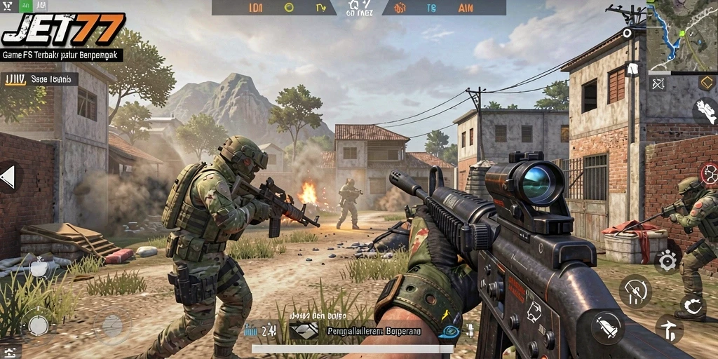 Gameplay seru JET77 saat pertempuran intens di peta yang menantang.