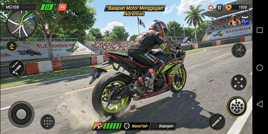 Tampilan gameplay MG108 yang mendebarkan dalam balapan motor.