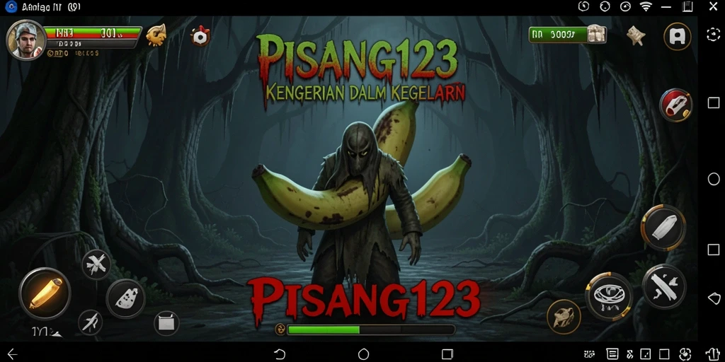 Tangkapan layar menampilkan suasana mencekam dalam gameplay PISANG123.