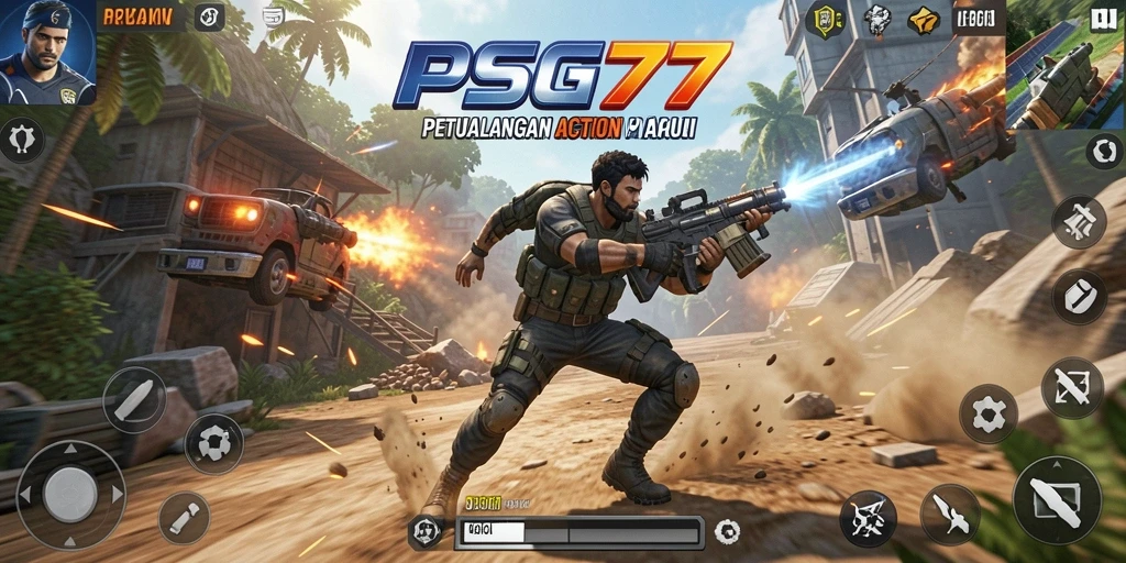 Tampilan gameplay intens PSG77 saat menghadapi musuh.