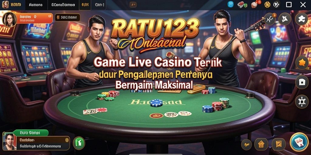 Screenshot gameplay RATU123 yang menunjukkan interaksi langsung dengan dealer Live Casino.