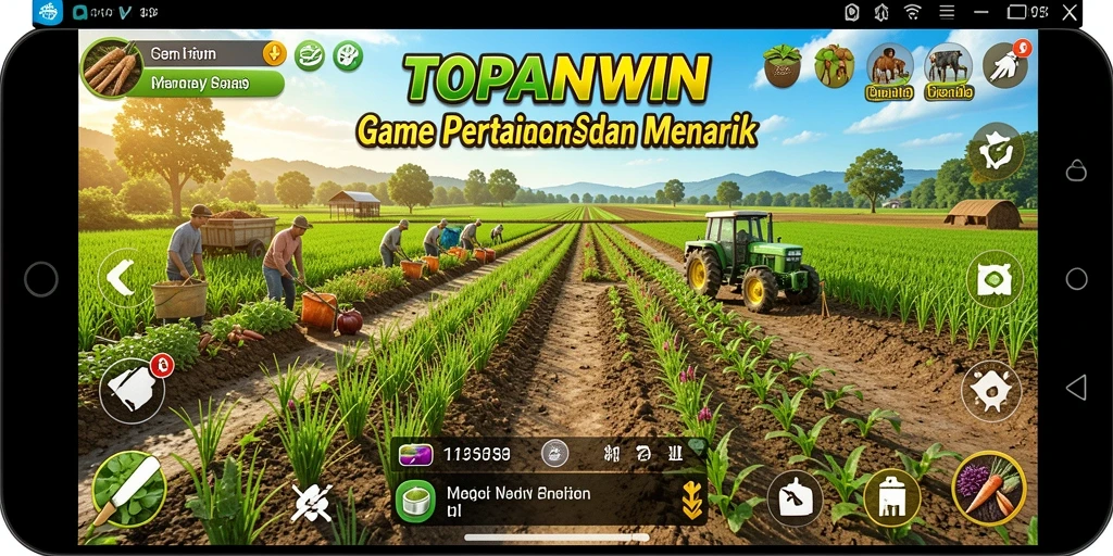 Screenshot gameplay TOPANWIN menunjukkan aktivitas bertani yang menantang dan menyenangkan.
