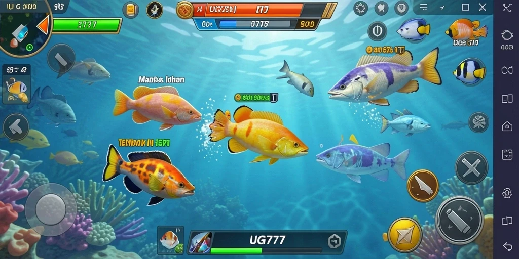 Tampilan gameplay UG777 yang menampilkan aksi menembak ikan.