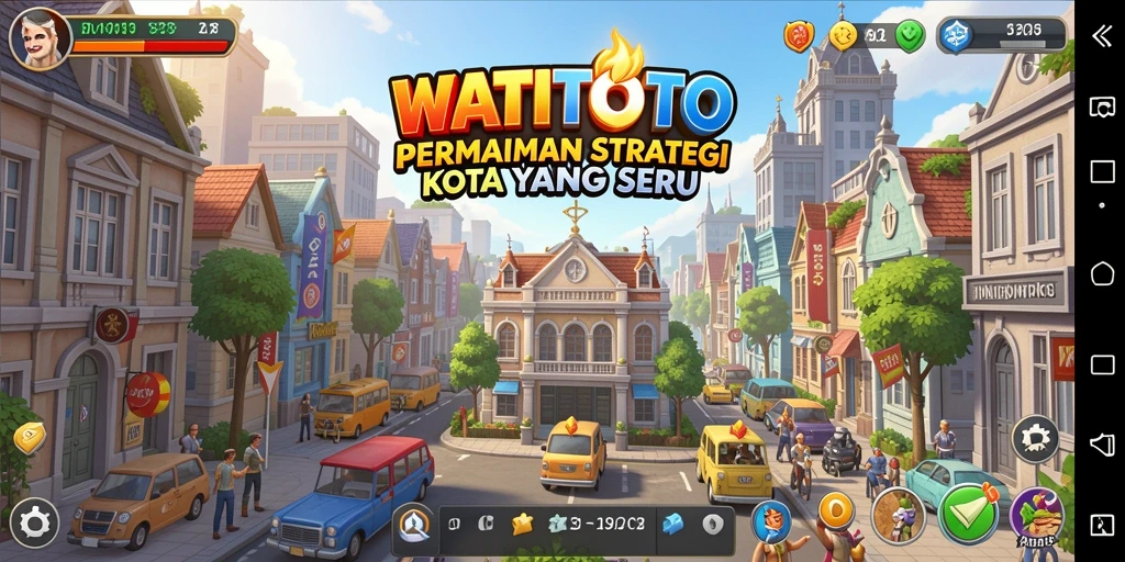 Tampilan gameplay menarik di WATITOTO dengan desain kota yang unik.