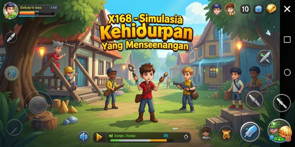 Tampilan gameplay X168 dengan interaksi karakter yang menarik.